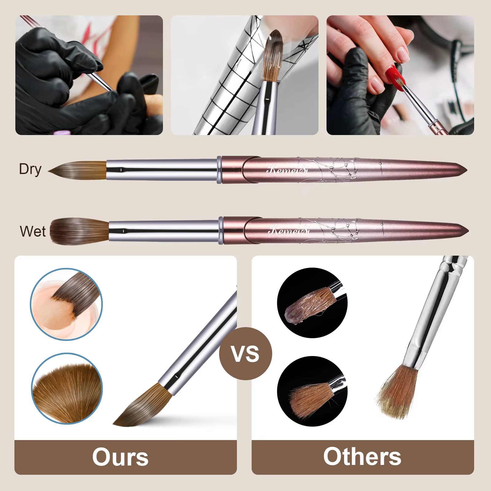 Brosse à ongles en acrylique Kolinsky