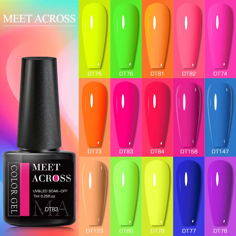 MEET ACROSS 7ml Fluorescent néon Gel vernis à ongles Sparky Semi Permanent tremper Nail Art UV LED Gel