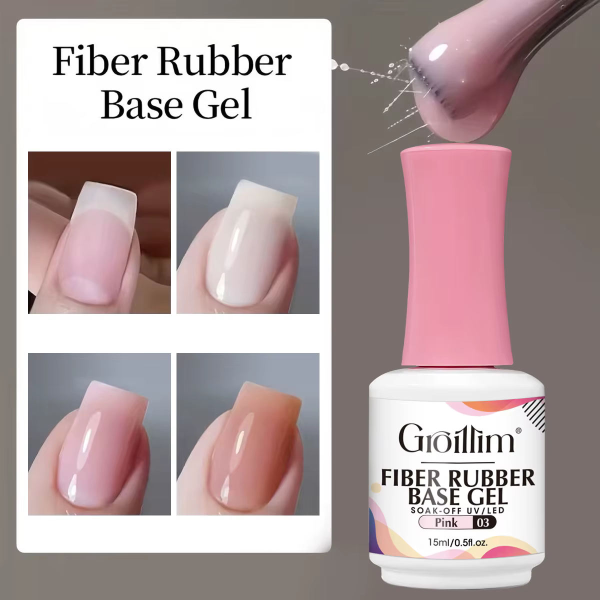 Gel de base en fibre hypoallergénique Groillim - Gel à ongles à séchage rapide
