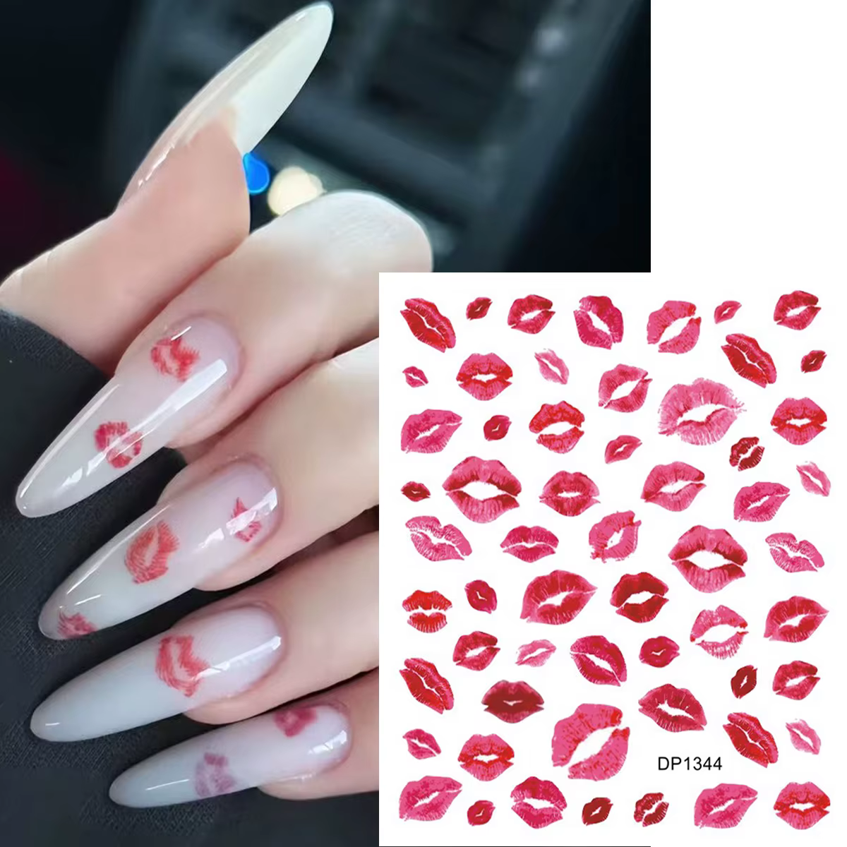 3 feuilles d'autocollants 3D pour ongles Saint-Valentin