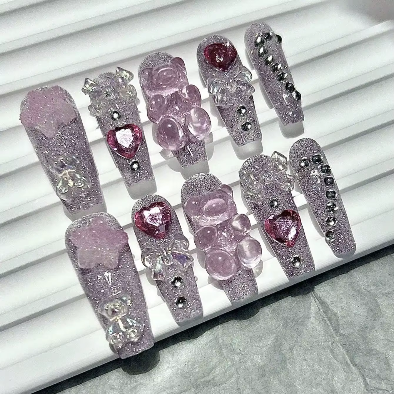 Dessin animé mignon rose Smoothie Nail Art arc ours étoile Bling faux ongles