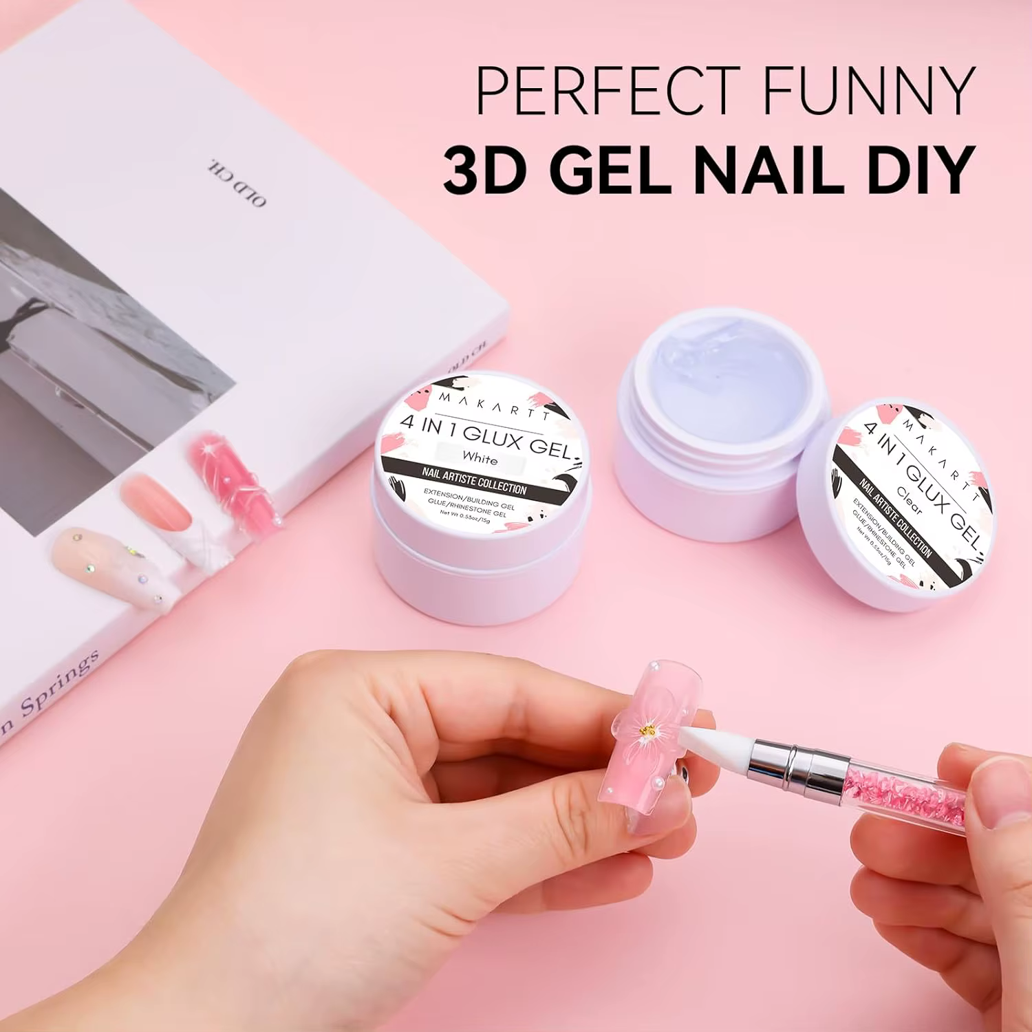 Makartt Solid Gel Builder : 4 en 1 blanc clair non collant pour extension d'ongles de sculpture 3D