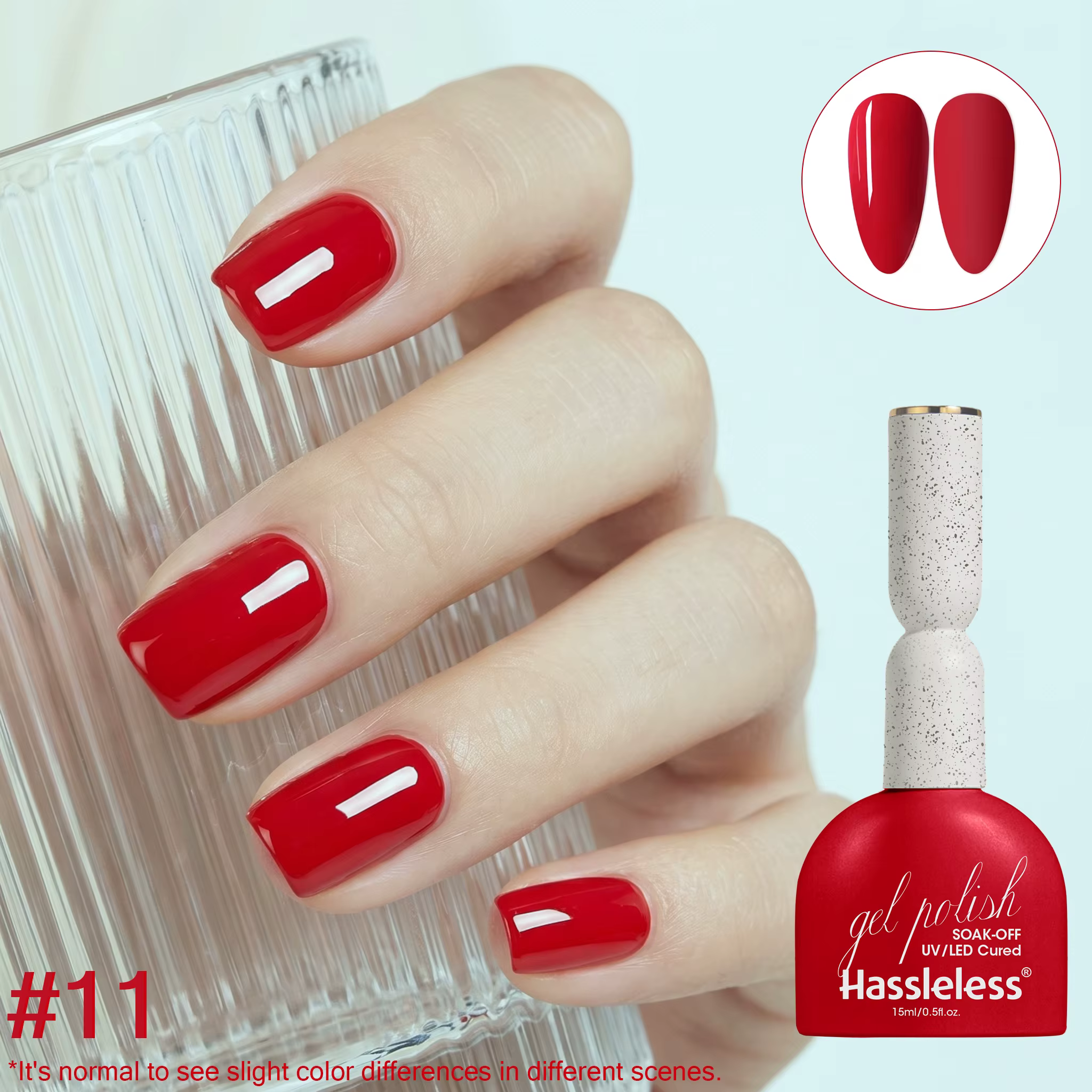 Vernis à ongles gel rouge classique Hassleless 15 ml
