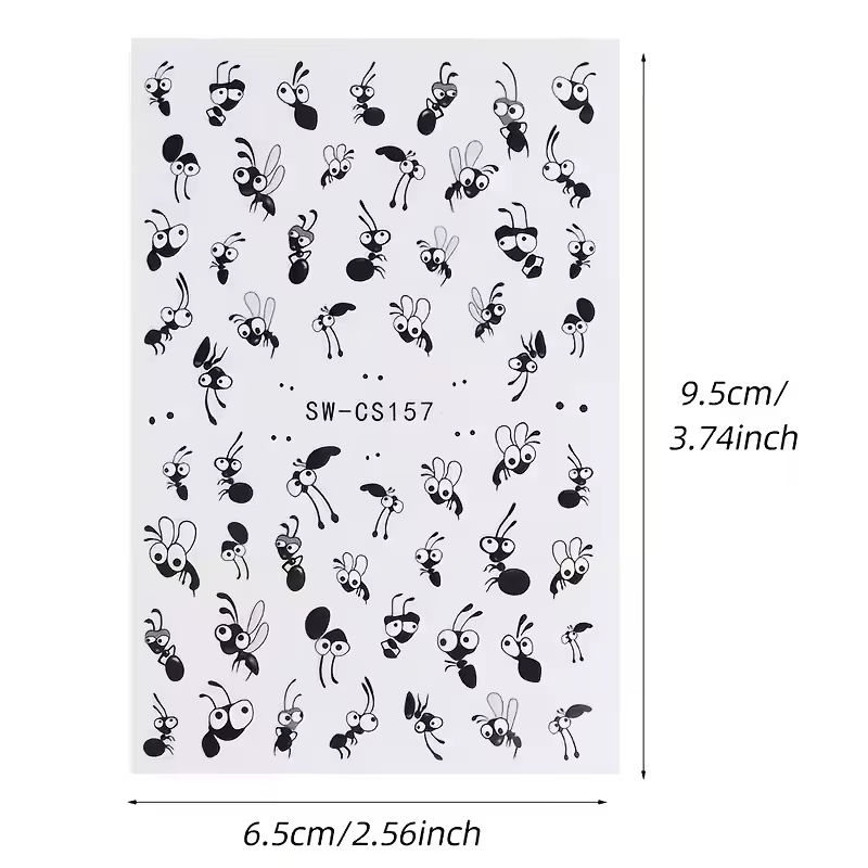 Autocollants pour ongles en forme de fourmi de dessin animé mignon