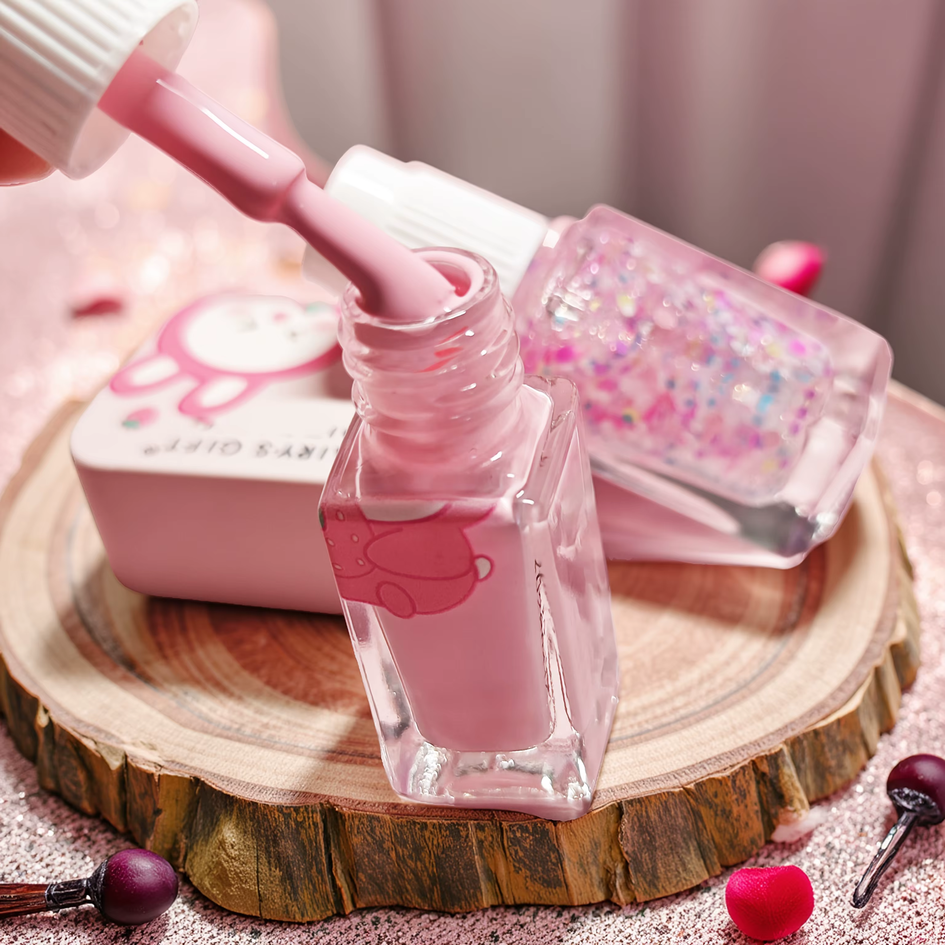 S02 fraise lapin ballo ensemble de 2 bouteilles vernis à ongles sans cuisson séchage rapide longue durée pelable à base