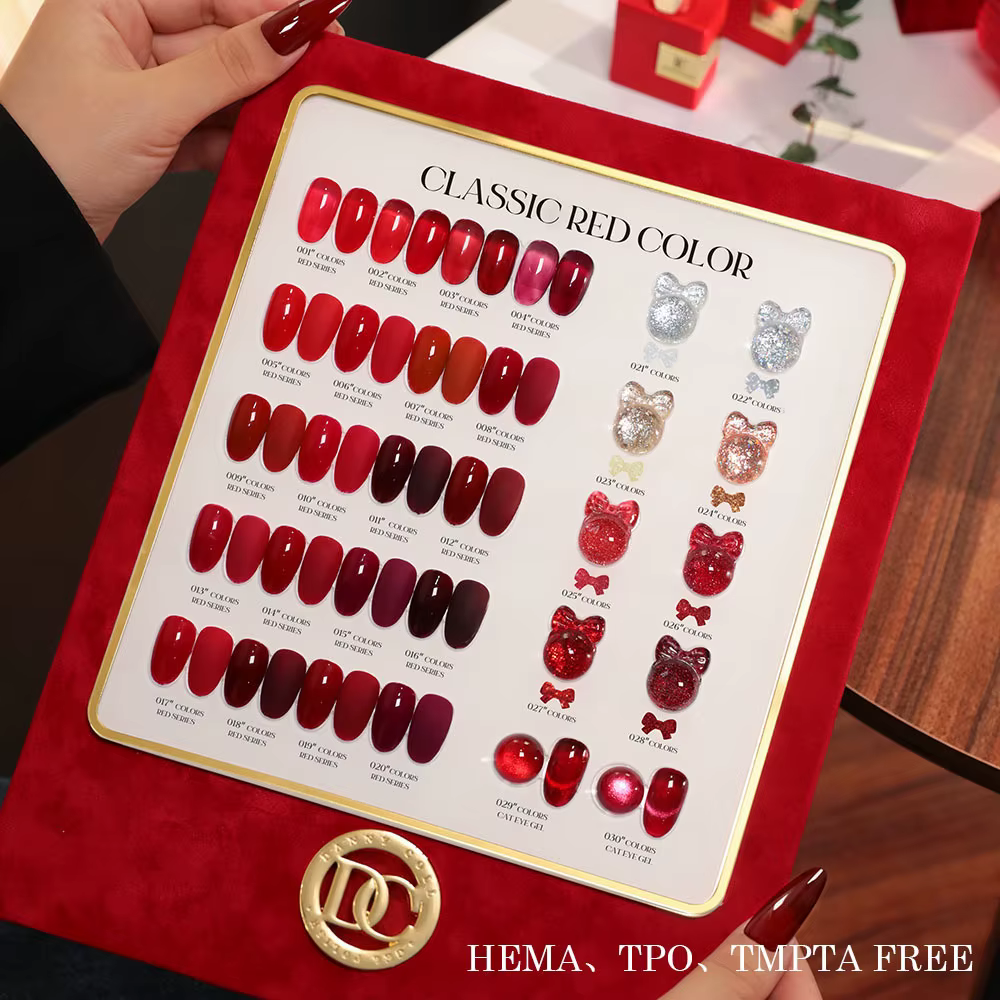 Automne hiver rouge Gel vernis à ongles ensemble avec carte de couleur oeil de chat