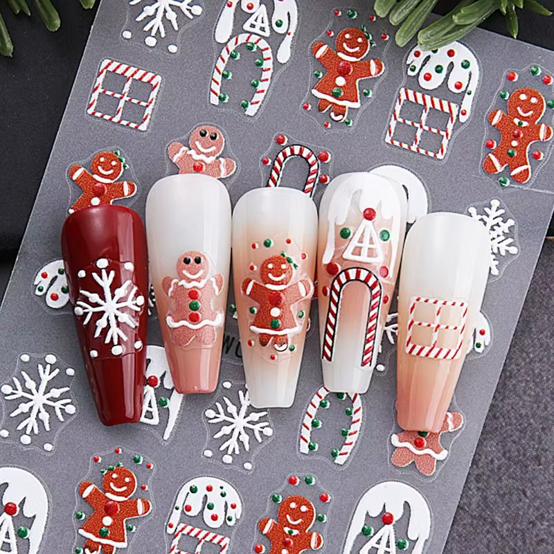 Autocollant pour ongles 5D de dessin animé de Noël d'hiver unique