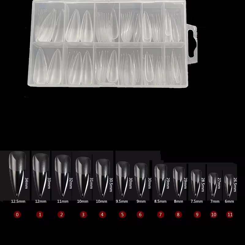 120 faux ongles semi-translucides transparents en forme de cercueil