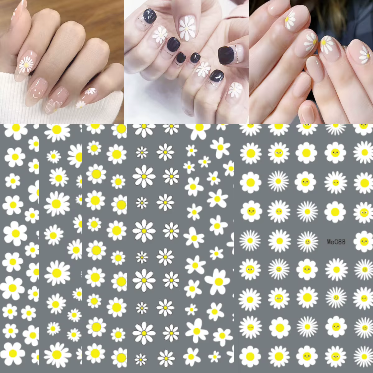 Autocollants pour ongles à fleurs de marguerite élégantes