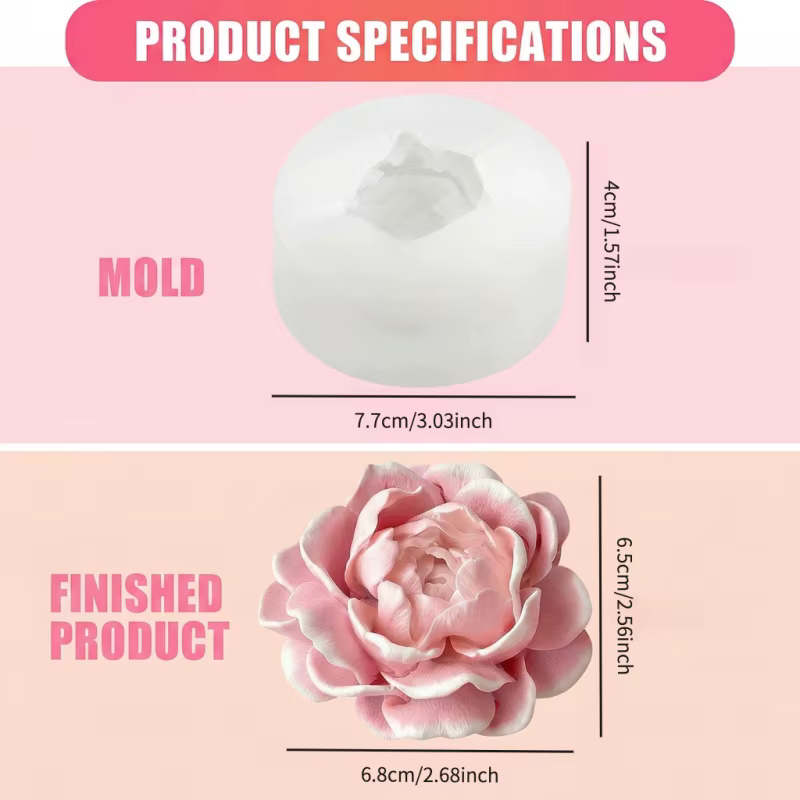 Moule en silicone pour bougie en forme de fleur de jasmin, moule en silicone à motif floral 3D, moule en silicone flexible et amovible.