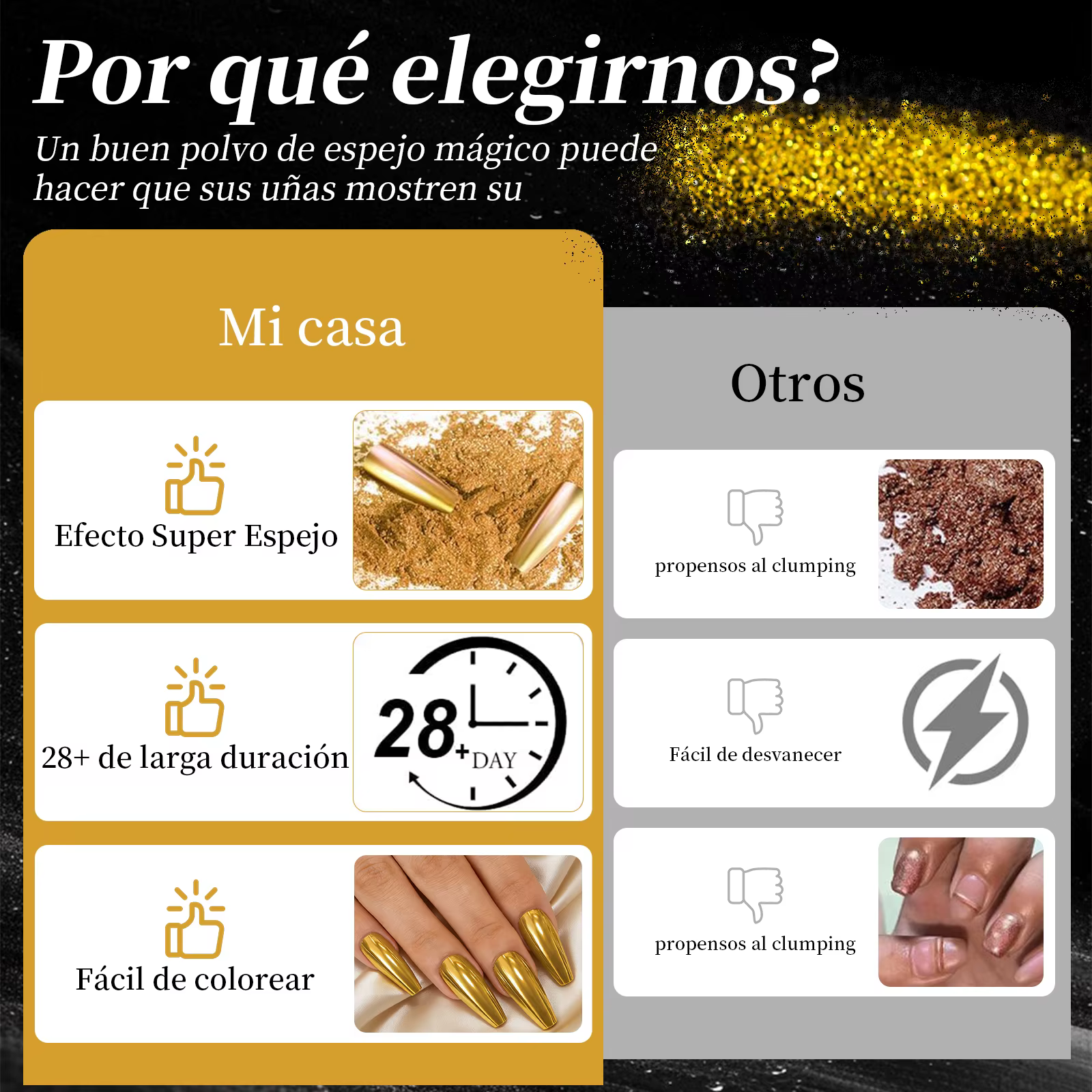 Kit de poudre à ongles effet miroir chromé