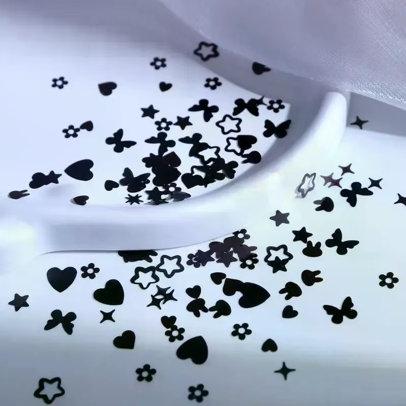 6 grilles noir en forme de coeur papillon étoile ongles Paillettes décor mixte manucure flocons
