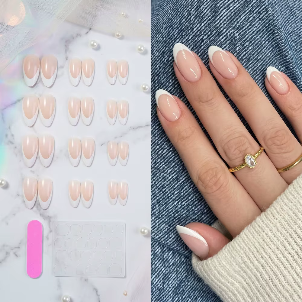 24 faux ongles classiques à bout français