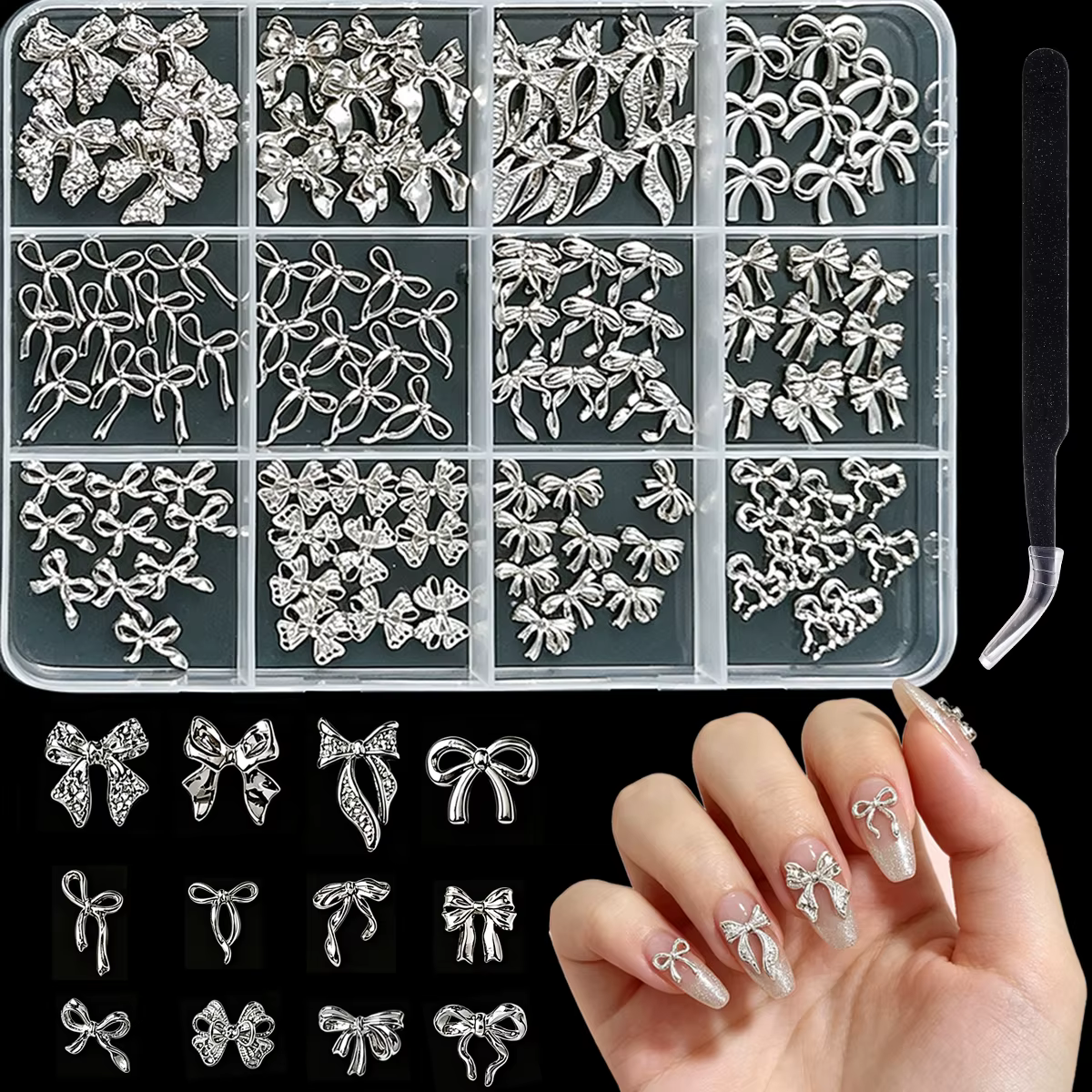 1 Boîte de Décorations d'Ongles en Alliage Lourd Multi-Styles