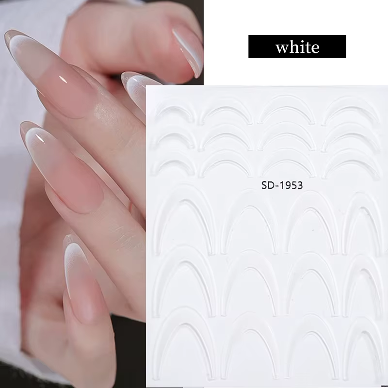 Blanc noir ligne française ongles autocollants rayure 3D dégradé lignes curseurs