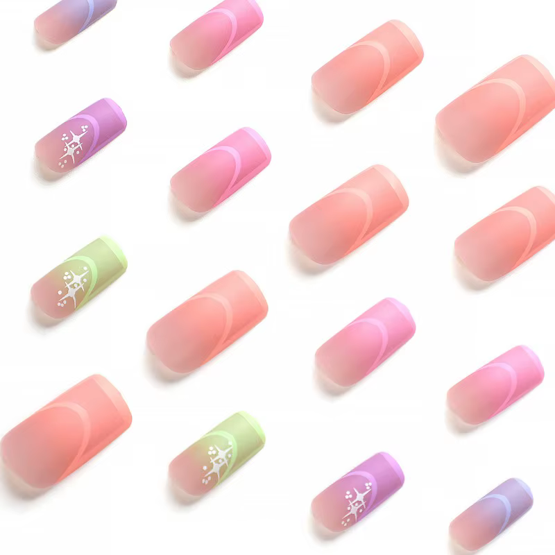 24 faux ongles français multicolores d'été