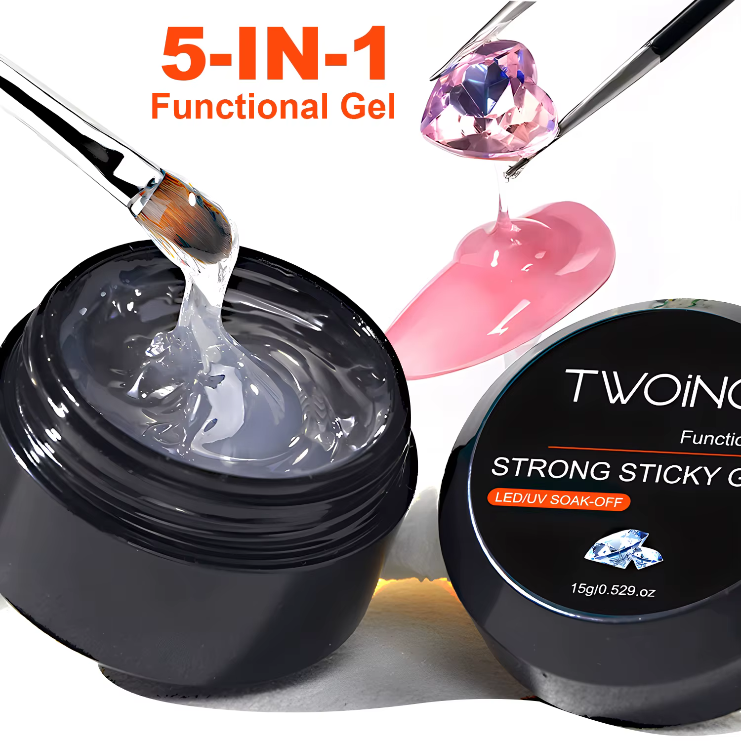 TWOING 8g/15g Gel de colle à ongles collant Super fort pour strass décorations d'art d'ongle sans lingette bricolage gemme adhésif Gel UV fonctionnel