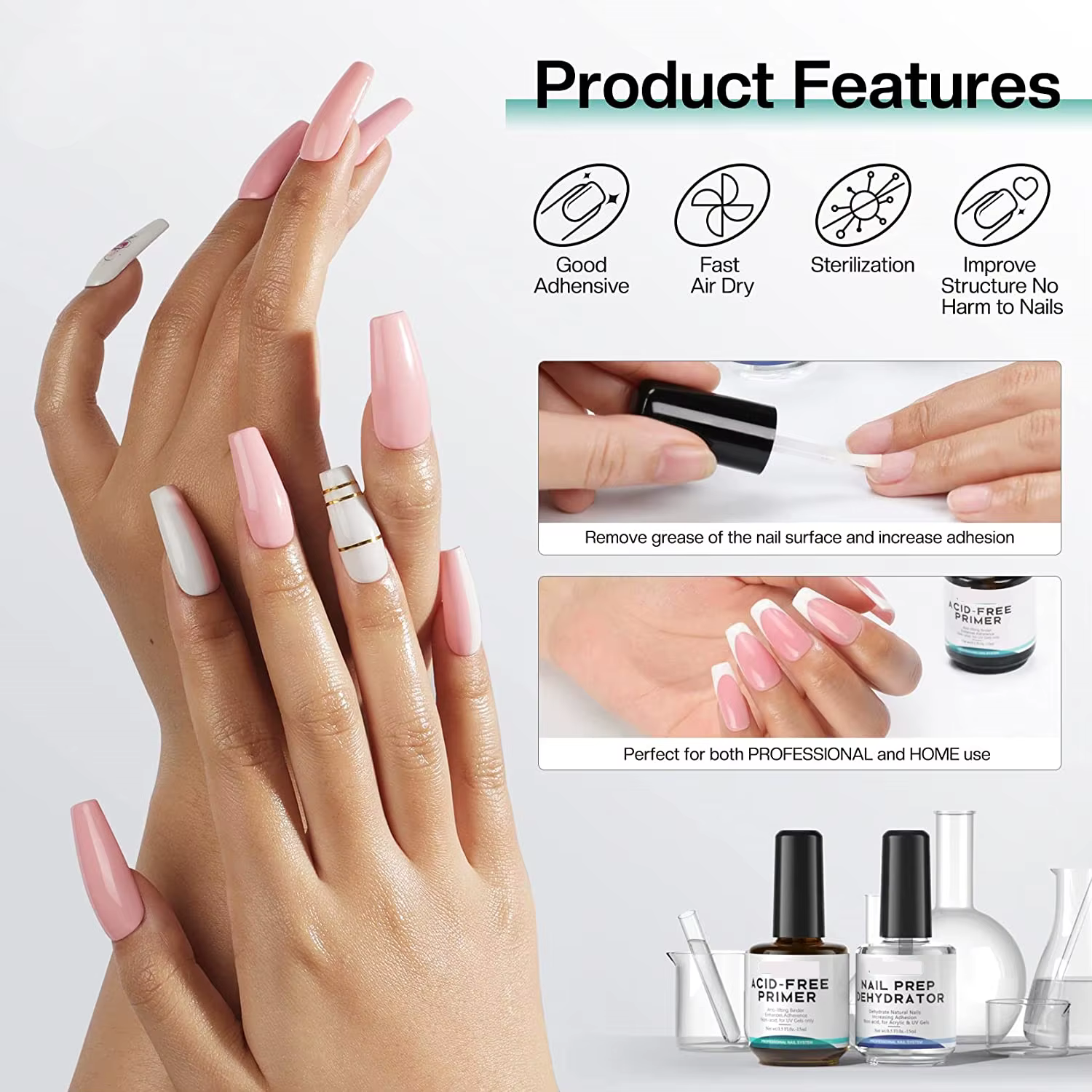 Déshydrateur professionnel pour ongles de 15 ml et apprêt sans acide pour vernis acrylique et gel - Préparation et prime