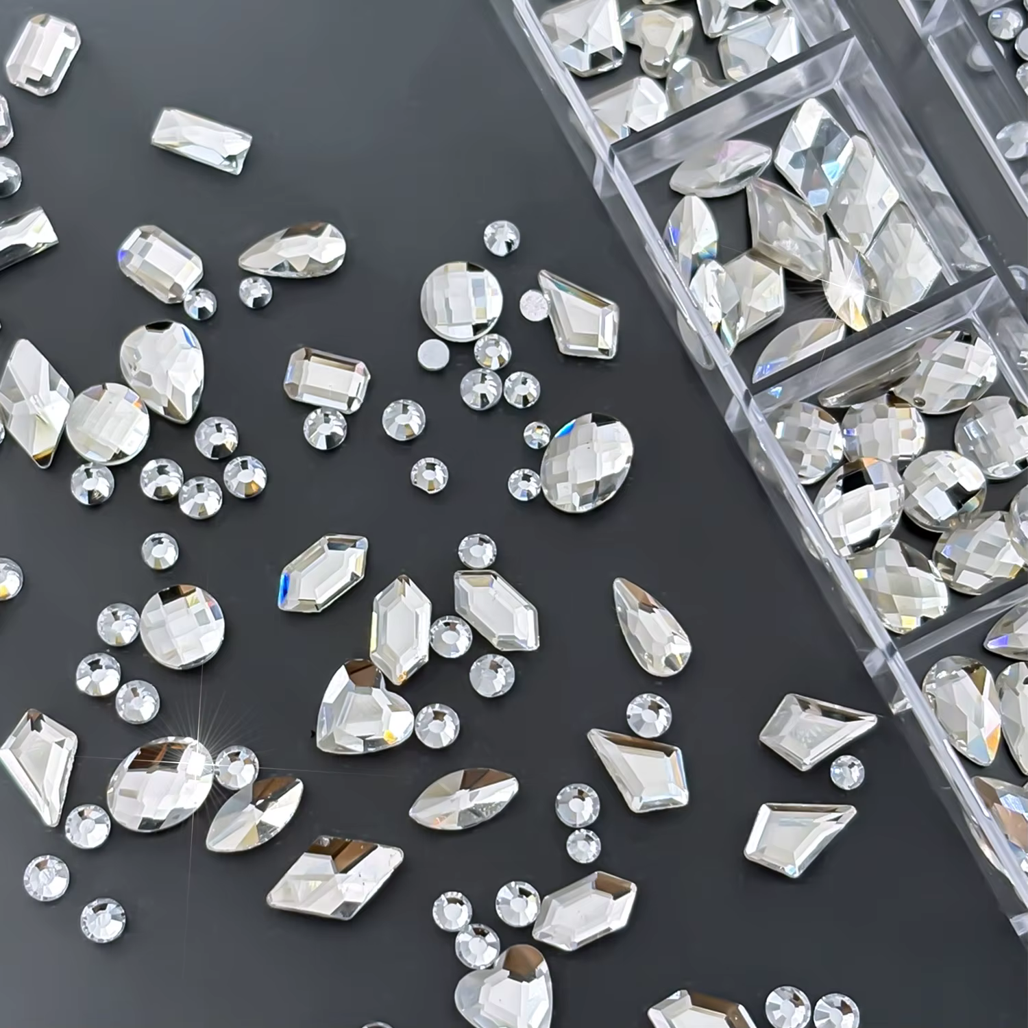 1 boîte de strass transparents brillants pour ongles SS6-SS16