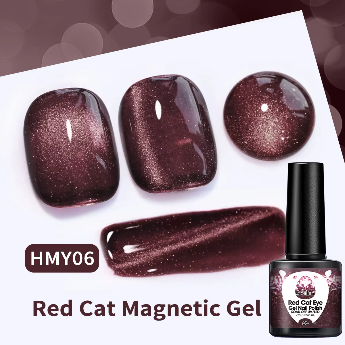 Groillim 7 ml paquet unique nouvel an rouge paillettes oeil de chat Gel vernis à ongles