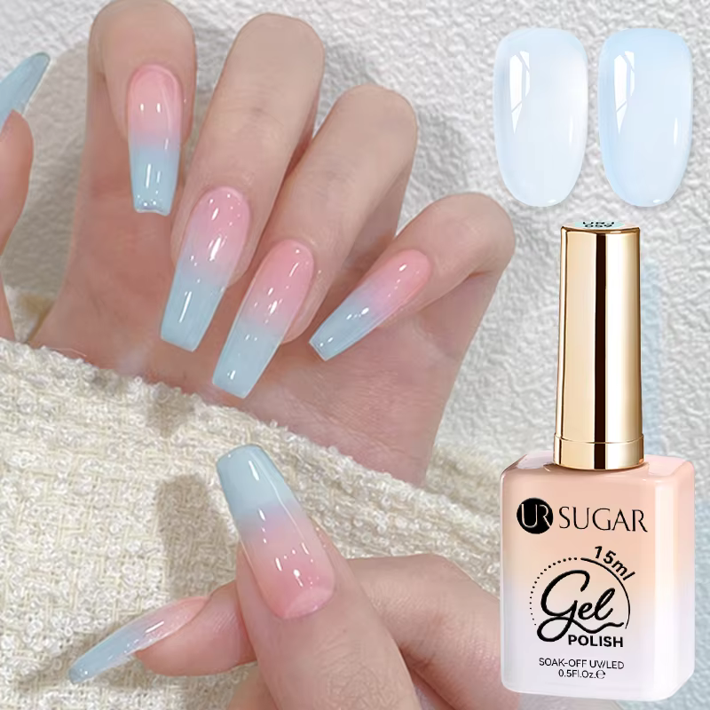 UR SUGAR 15ml verre bleu glace menthe gelée Gel vernis à ongles printemps été Semi Transparent Nail Art tremper LED UV Gel bricolage manucure