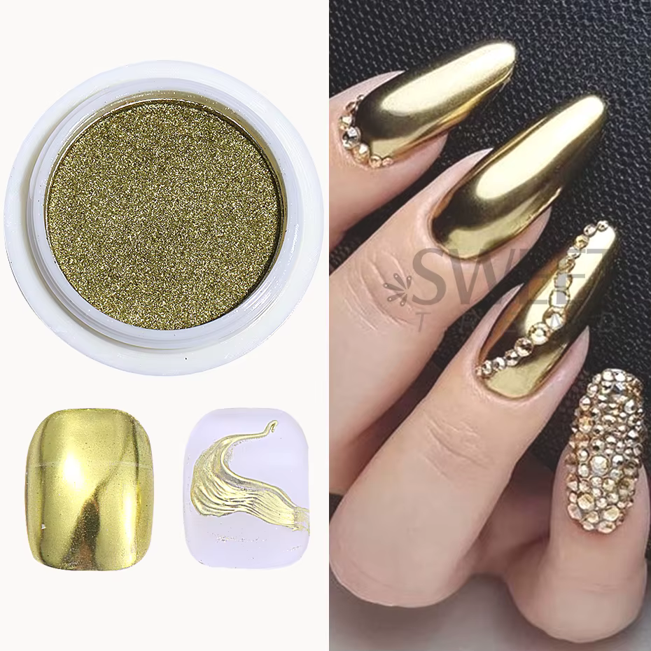 Poudre à ongles chromée argentée