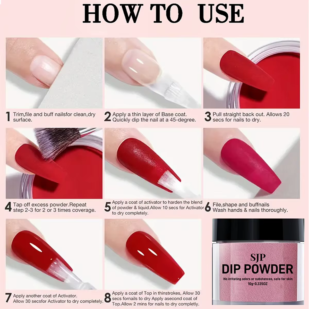 1 ensemble de 10 poudres acryliques colorées longue durée pour ongles