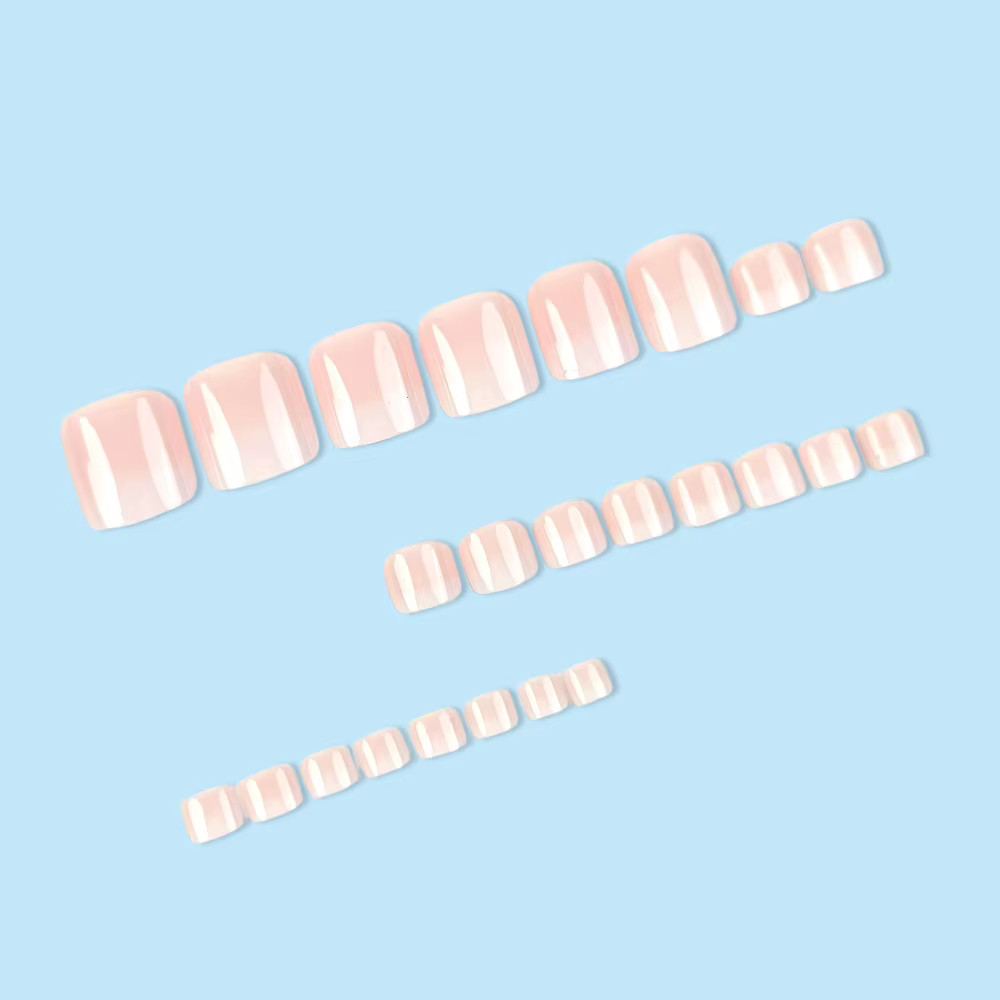 24 pièces ongles d'orteil presse Ons pour femmes court Simple rose blanc dégradé