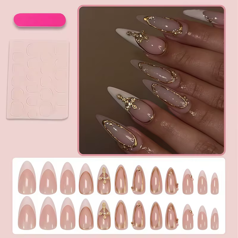 24 pièces de faux ongles transparents blancs de style français