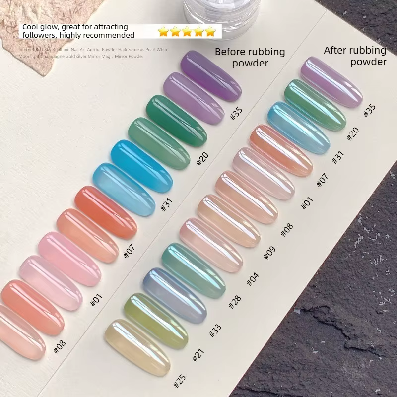Nouvelle poudre chromée effet miroir Aurora pour ongles