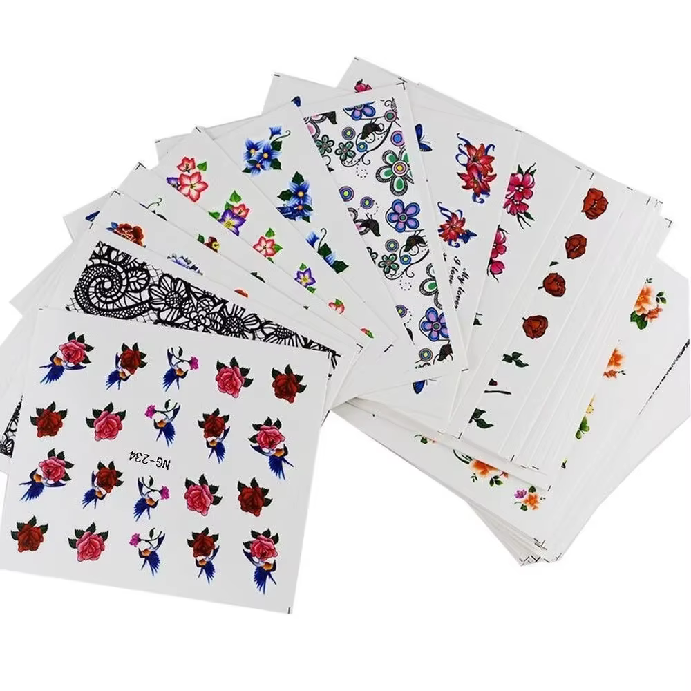 2 sets de 96 feuilles – Nouveaux designs – Autocollants floraux aquarelle pour ongles – Kit de décalcomanies pour manucure gel – Décorations aquatiques