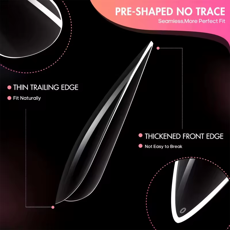 240 pièces longs pointes d'ongles en Gel doux clair couverture complète amande presse sur ongles acrylique