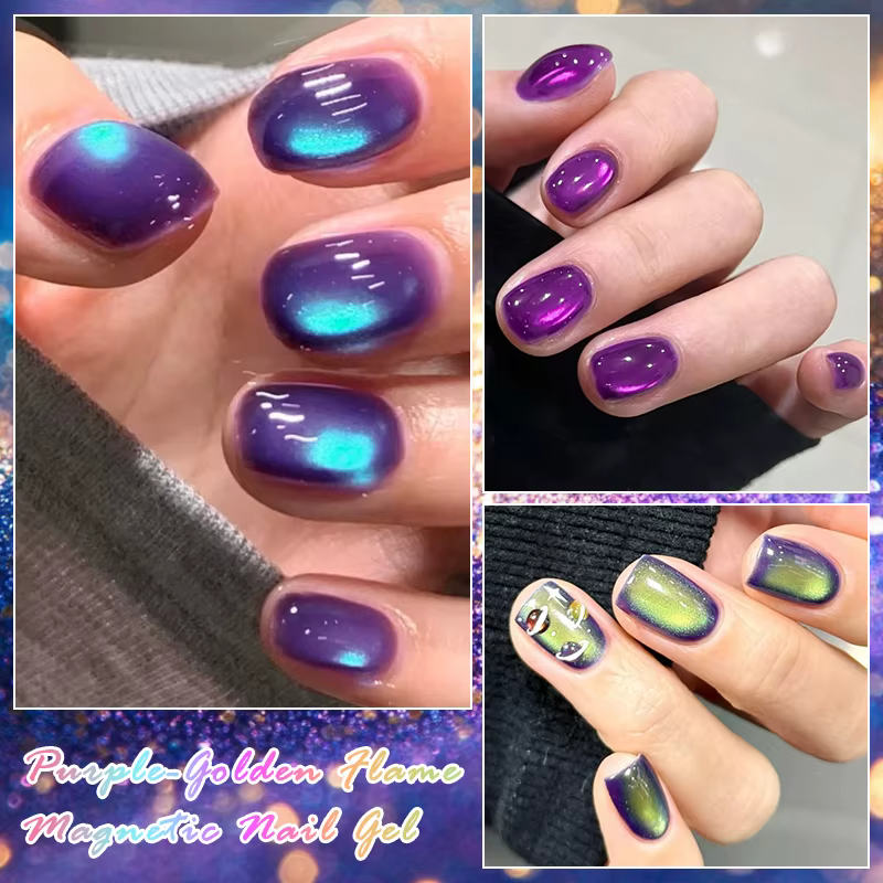 Vernis à ongles Gel magnétique chat flamme violet-doré