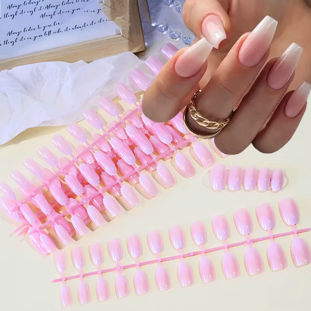 120 pièces rose Ombre moyen cercueil presse sur ongles brillant à la main acrylique faux