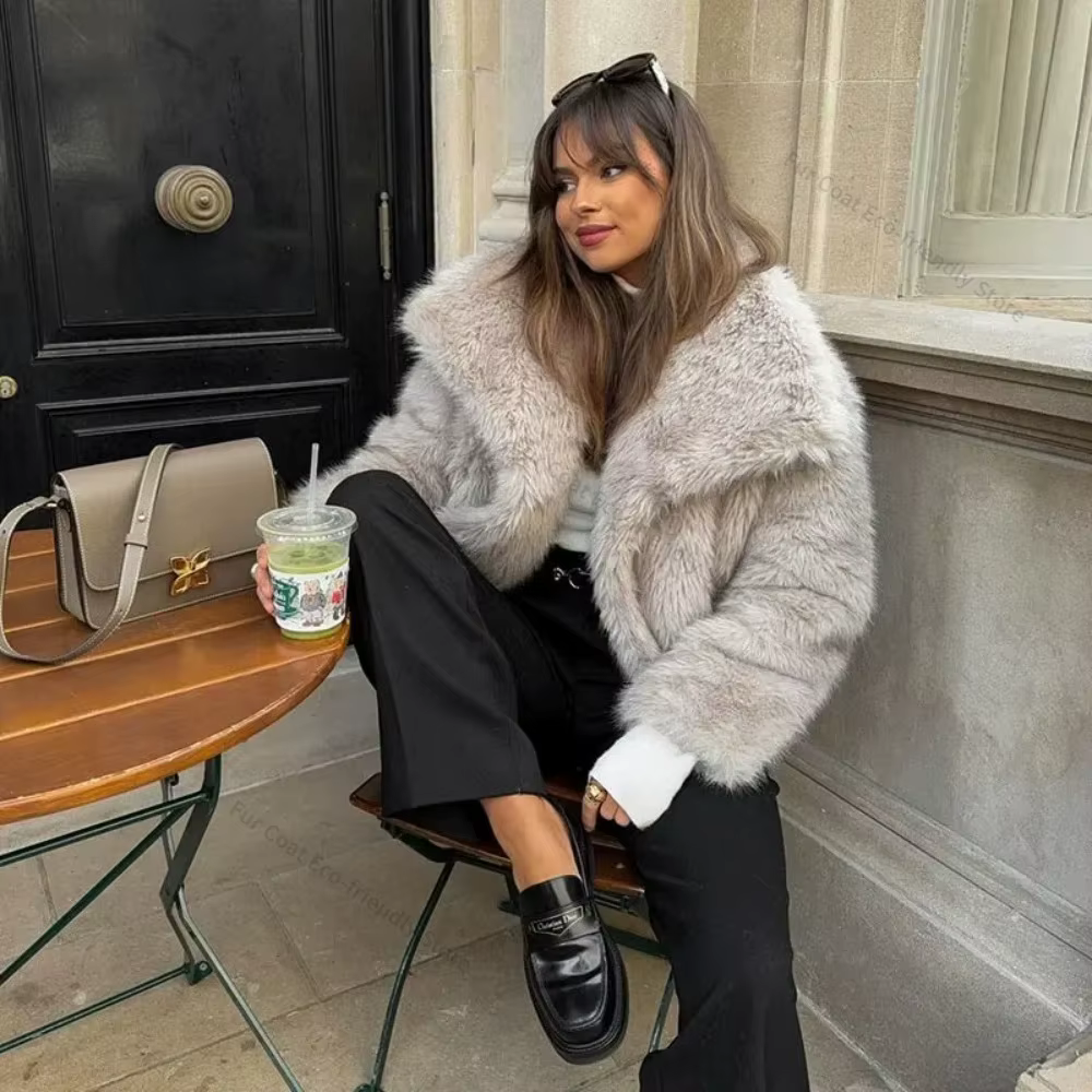 Manteau en fausse fourrure pour femme, manches longues, fourrure artificielle, manteau en fourrure moelleuse, manteau court éco-responsable pour femme, fermeture à boutons-pression sur le devant, vête