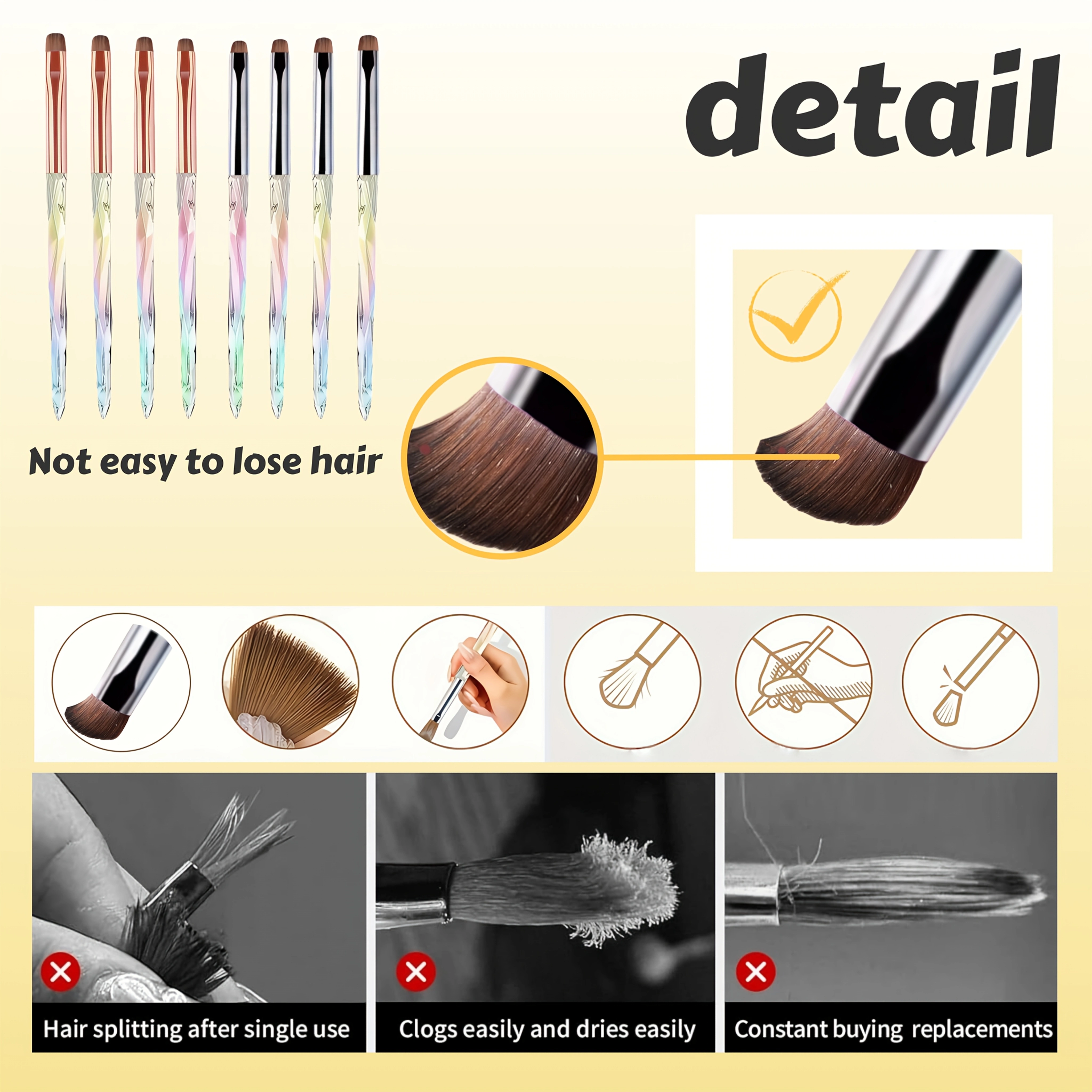 4 pinceaux professionnels pour ongles - Brosse à manucure française 3-en-1 avec détails fins pour un nettoyage précis