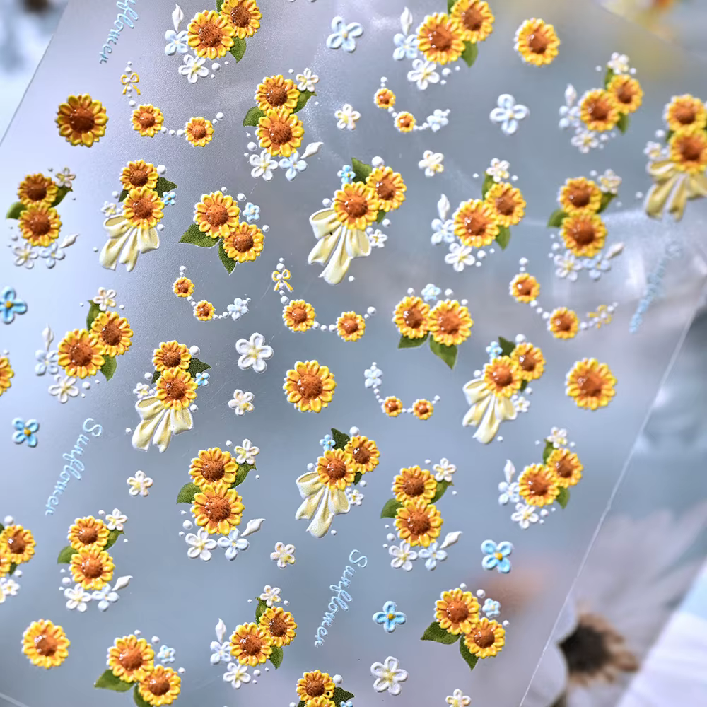 1 feuille d'autocollants 5D gaufrés tournesol pour ongles