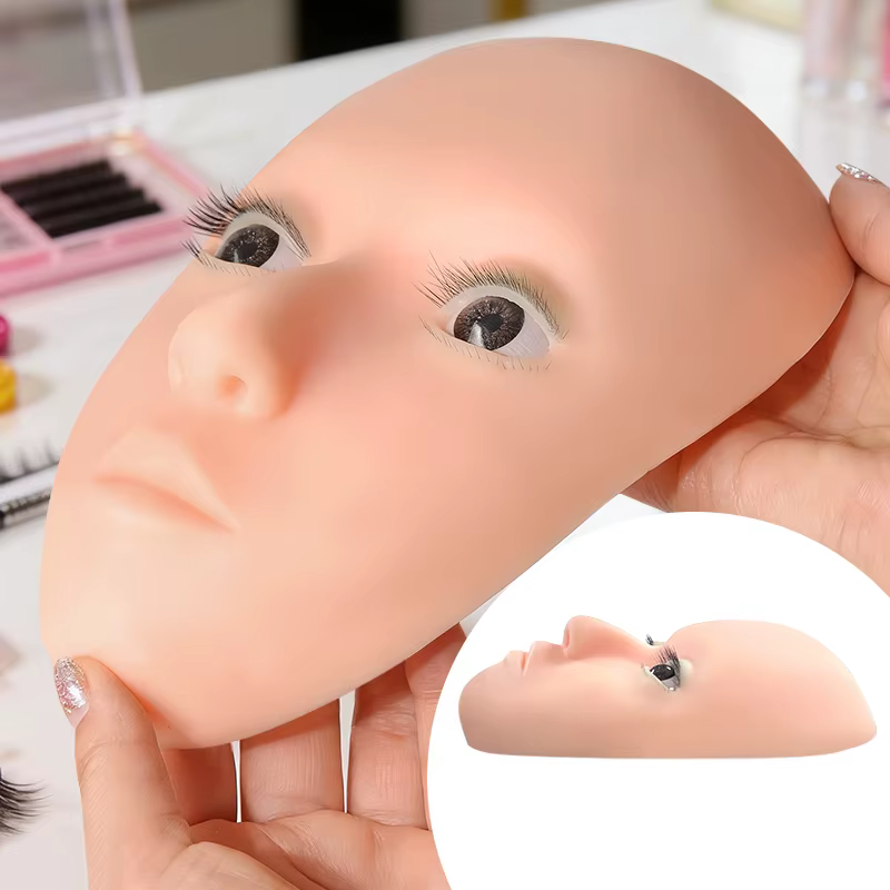 Tête d'entraînement professionnelle pour extensions de cils avec peau artificielle ultra-douce pour les techniciennes en cils, usage en salon
