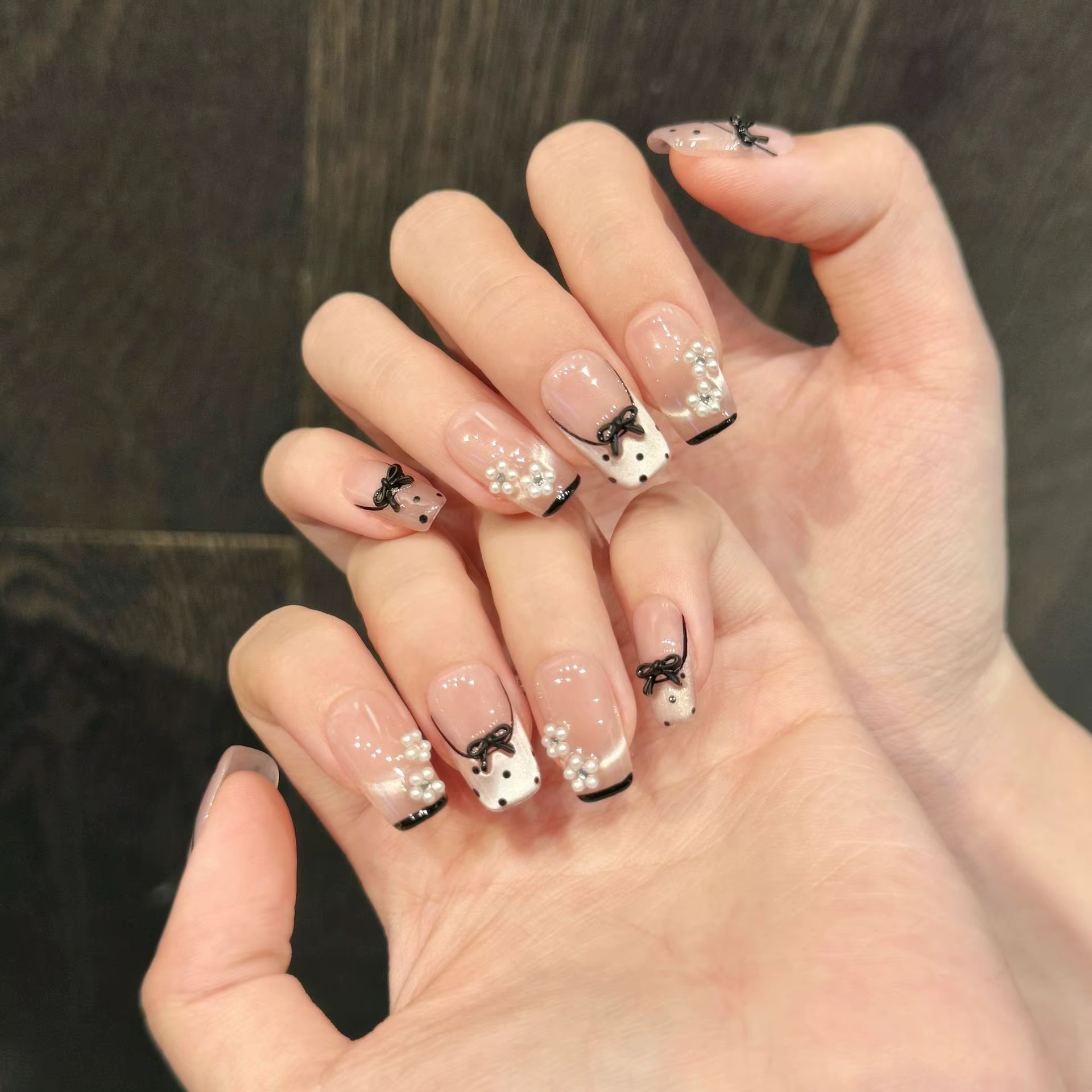 10 pièces ballerine portable à la main faux ongles rose oeil de chat vague Point français