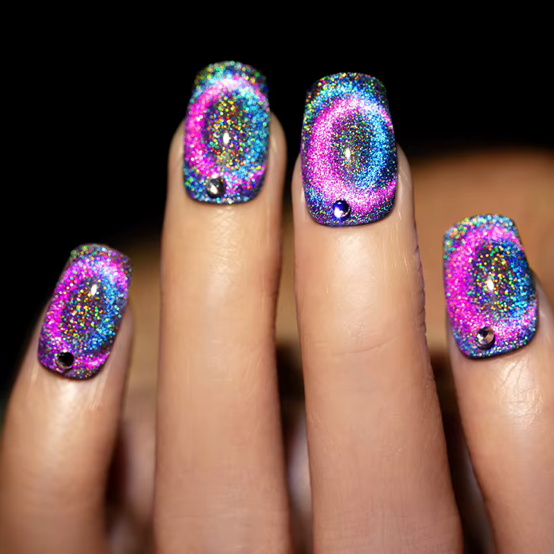 AWStorG 5ml Gel Oeil de Chat Laser Coloré Rose Lumineux Magnétique Vernis à Ongles Semi-Permanent Holographique Brillant Effet Argenté
