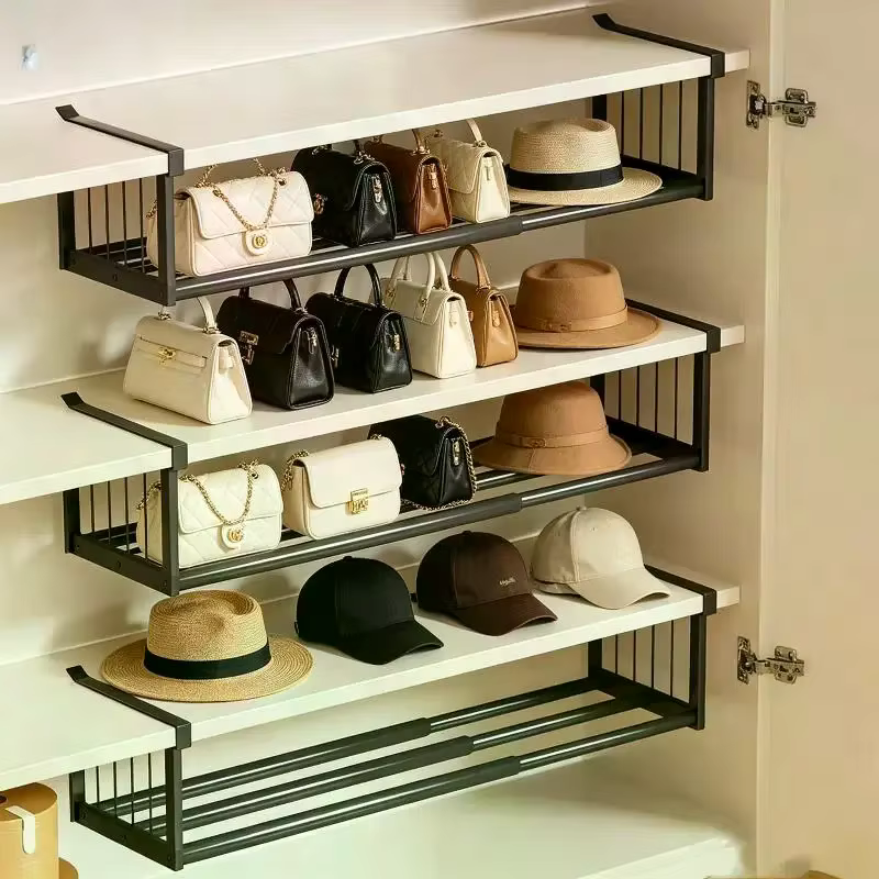 Organisateur de rangement de placard extensible et réglable pour une installation facile dans la chambre