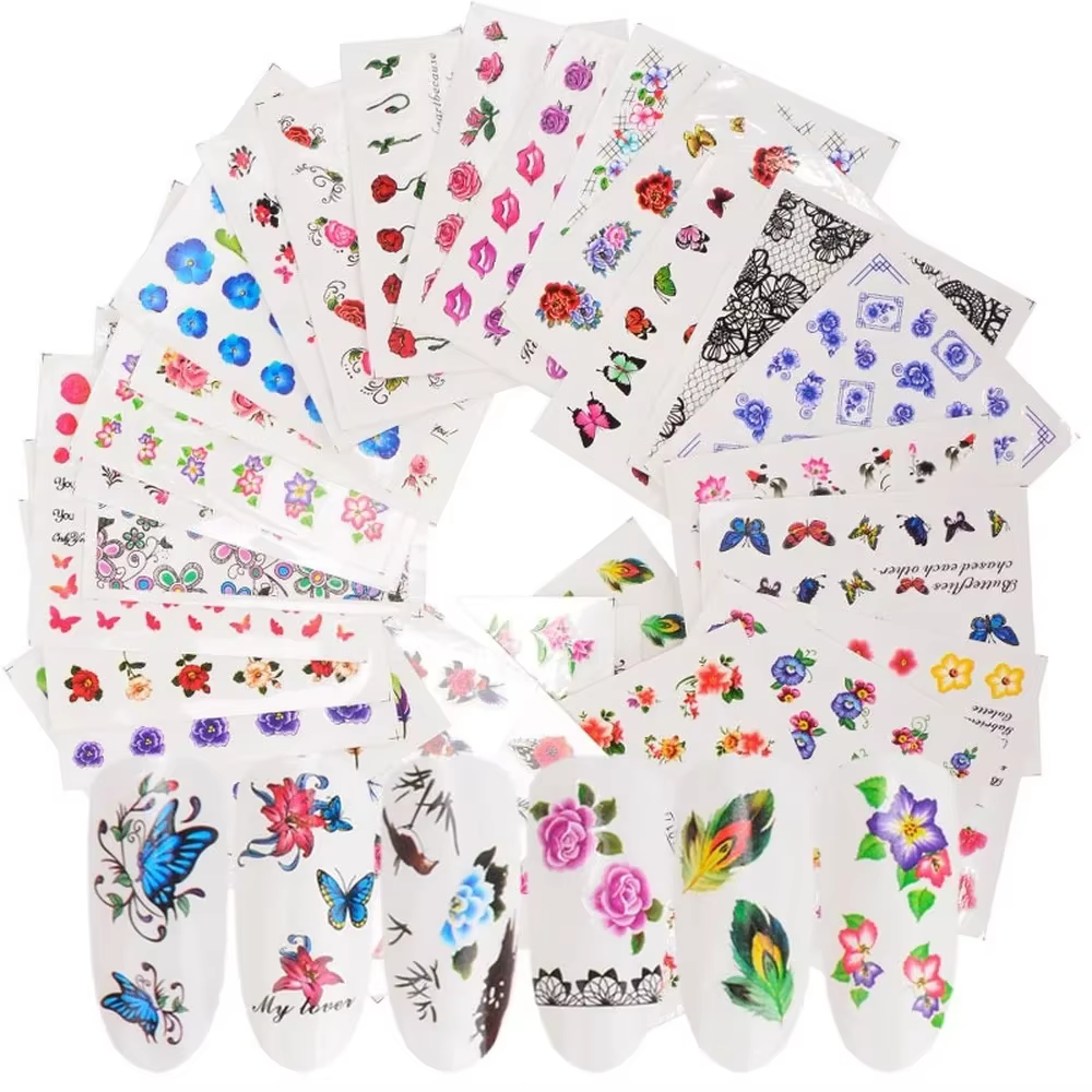 2 sets de 96 feuilles – Nouveaux designs – Autocollants floraux aquarelle pour ongles – Kit de décalcomanies pour manucure gel – Décorations aquatiques