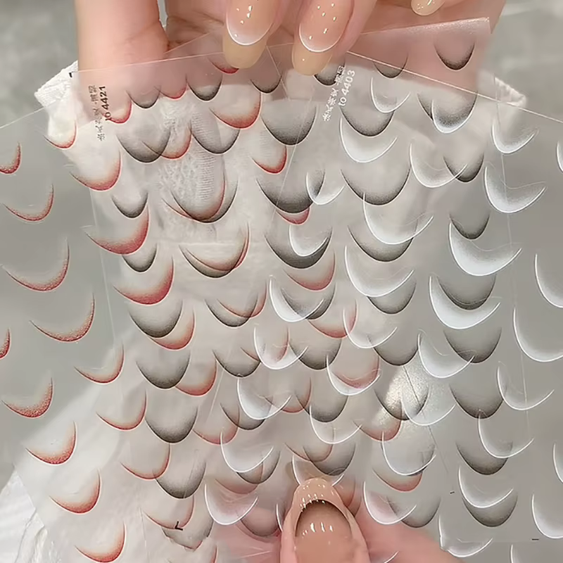 [GLOW] 1 feuille mode français dégradé Nail Art autocollants mince noir blanc ligne presse sur ongles décalcomanies manucure décorations bricolage