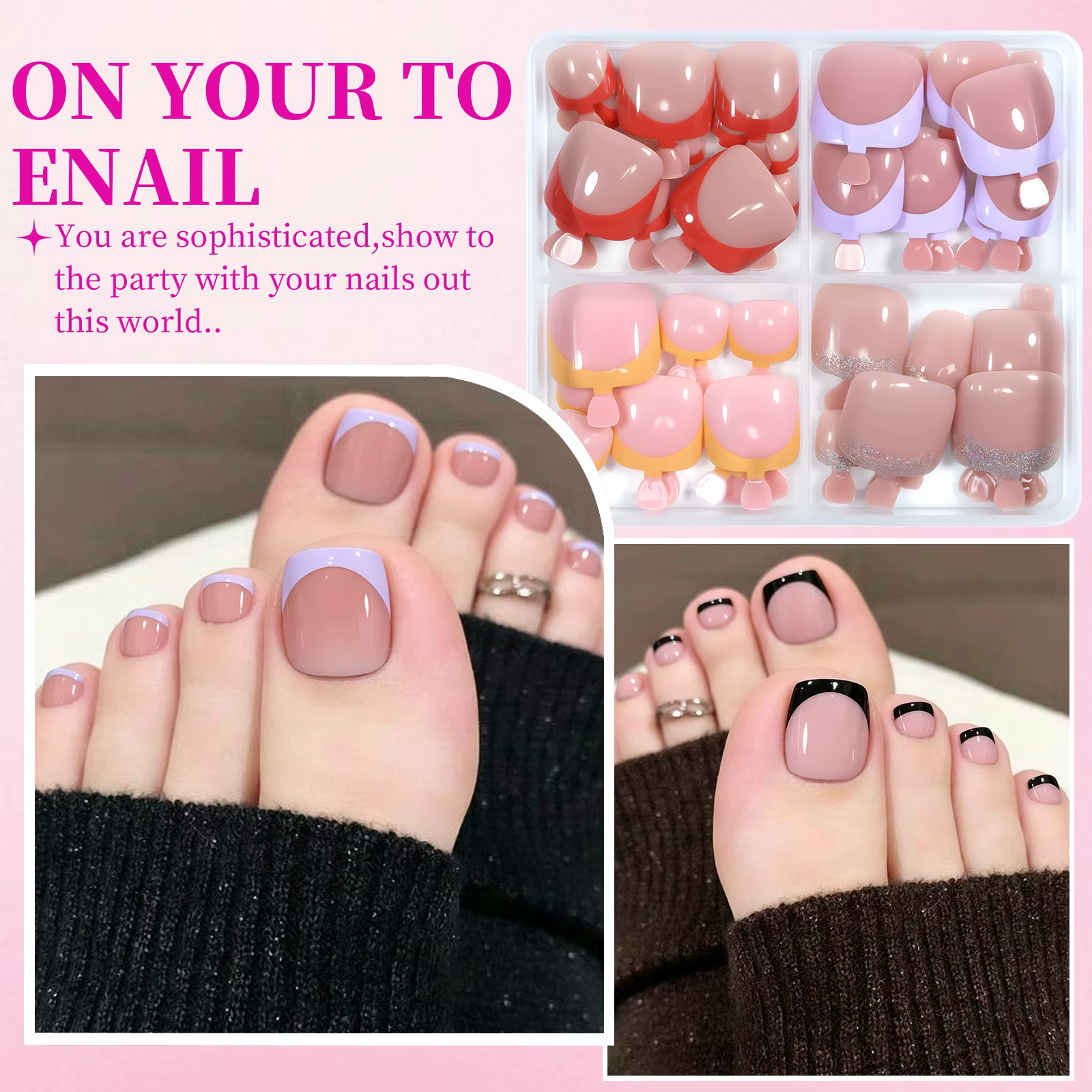 Lot de 96 faux ongles à presser pour les orteils