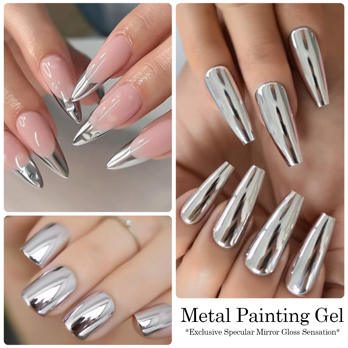 Vernis à ongles gel métallique argenté effet miroir