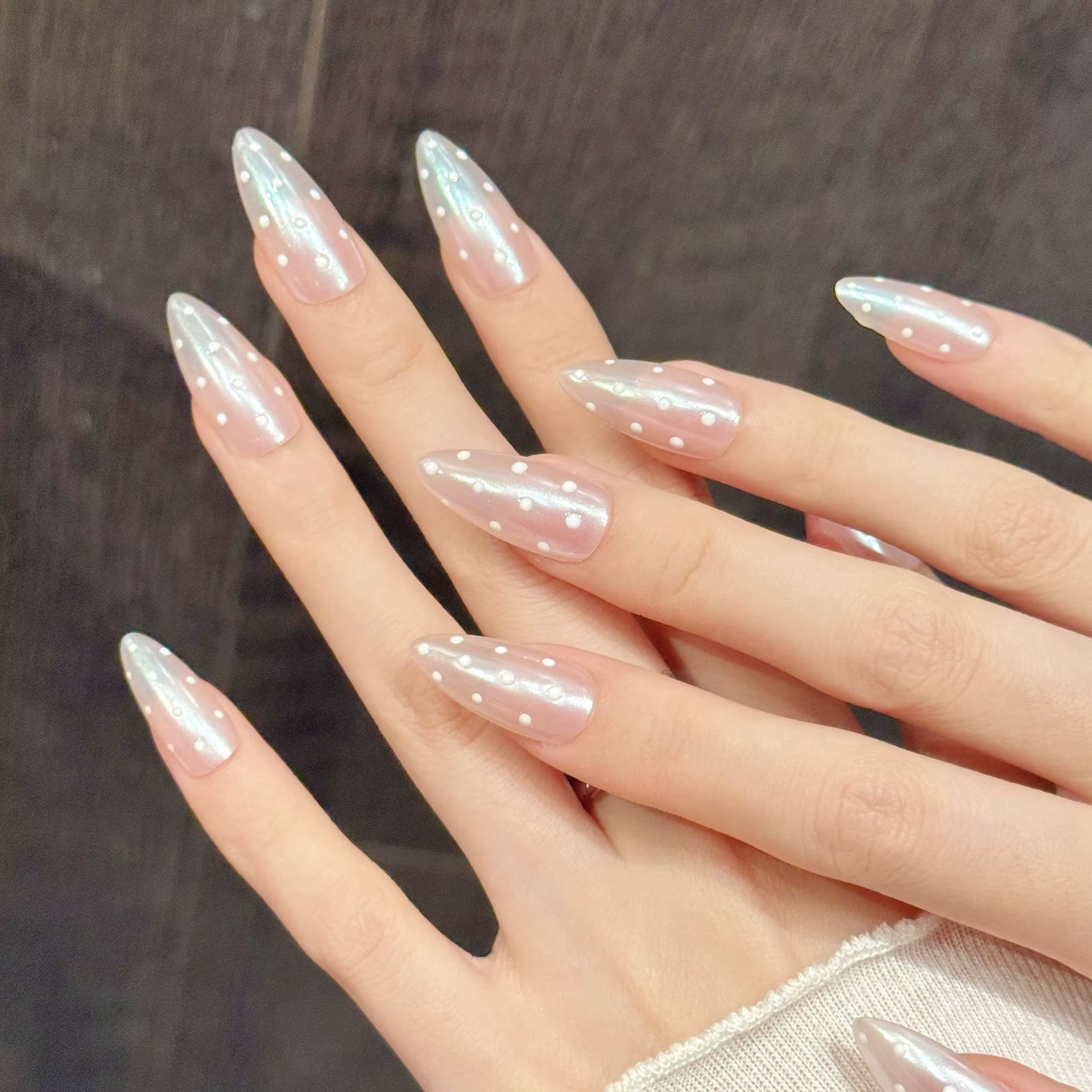10 pièces presse à la main sur les ongles rétro marron amande point impression Design faux