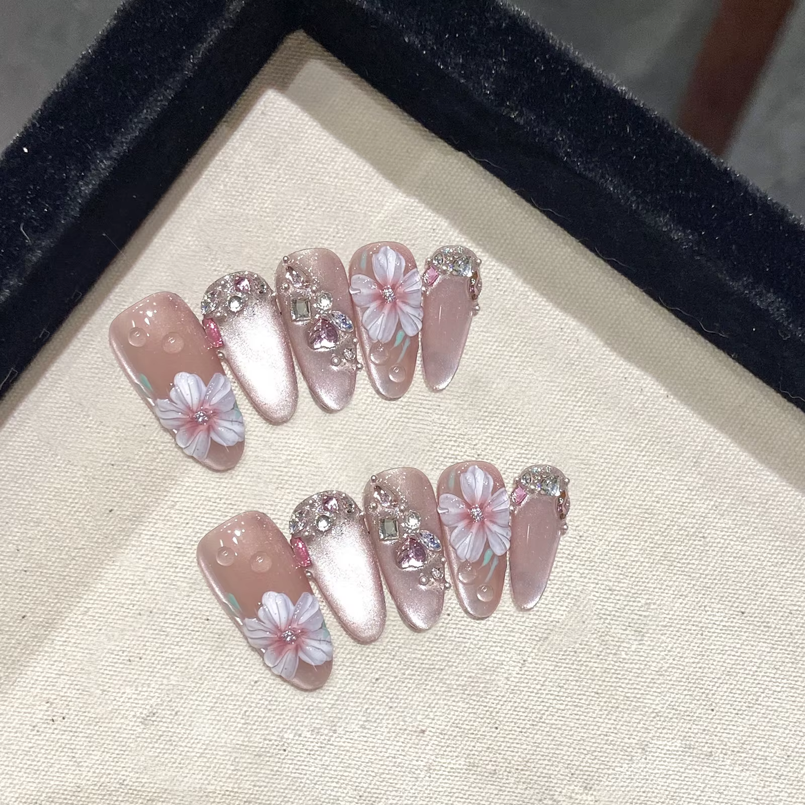10 pièces français amande presse sur ongles fleur faux