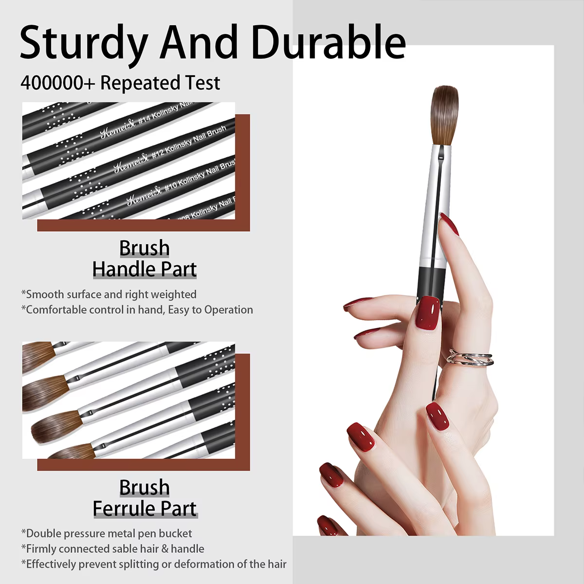 KEMEISI # 8- # Kolinsky – ensemble de 16 brosses à ongles en acrylique