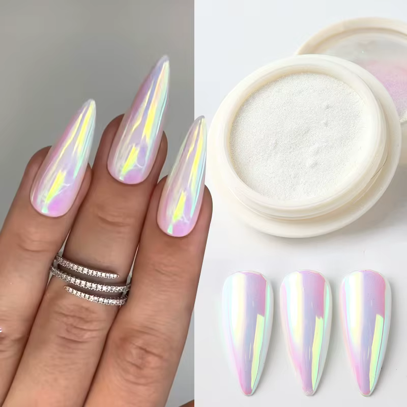 Poudre à ongles chromée sirène irisée