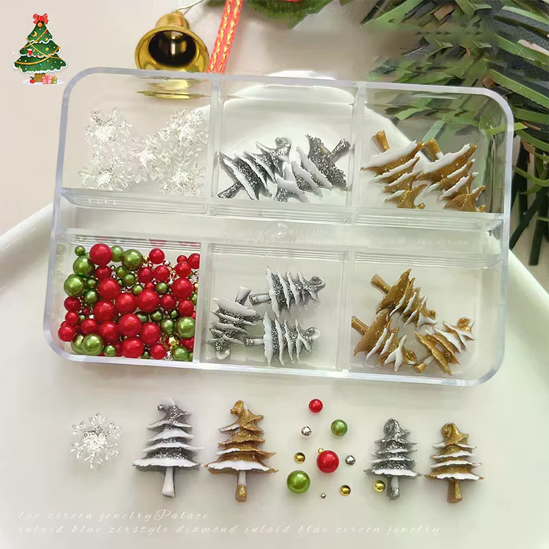 6 grilles/boîte de perles de noël rouge/vert